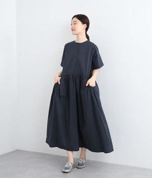 ポプリンギャザーポケットワンピース(ネイビー-ONESIZE)