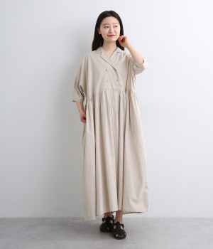 コットンスラブテーラーワンピース(ライトベージュ-ONESIZE)