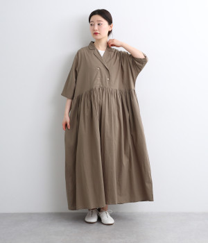 コットンスラブテーラーワンピース(モカ-ONESIZE)