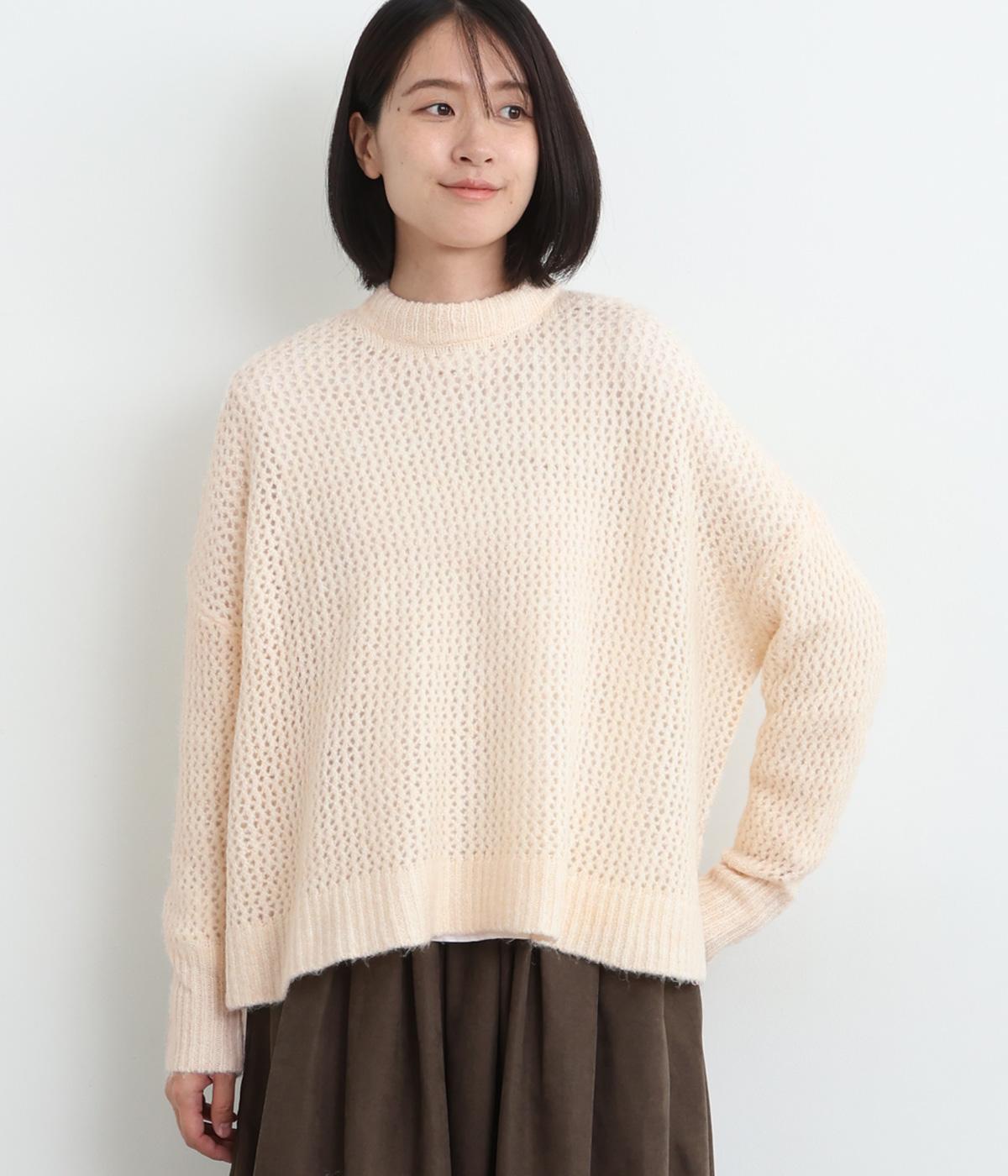 透かし編みニットワイドプルオーバー(クリーム-ONESIZE)