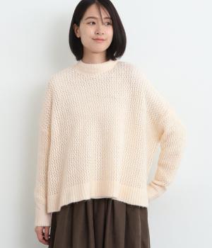 透かし編みニットワイドプルオーバー(クリーム-ONESIZE)