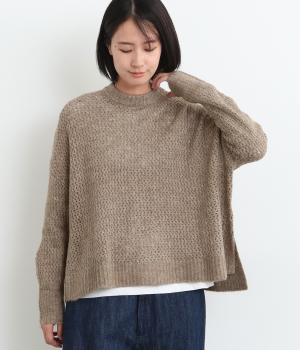 透かし編みニットワイドプルオーバー(モカ-ONESIZE)