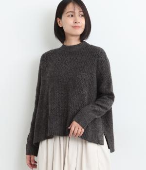 透かし編みニットワイドプルオーバー(ダークチャコール-ONESIZE)