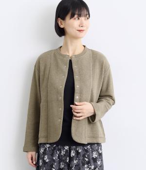 コットン裏毛裾ラウンドカーディガン(杢ダークベージュ-F)