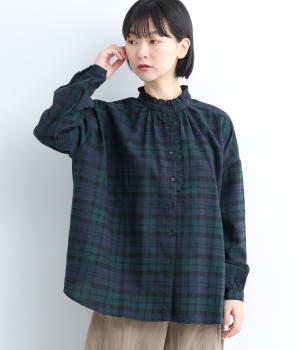 ネル前開きフリルブラウス(ブラックウォッチ-F)