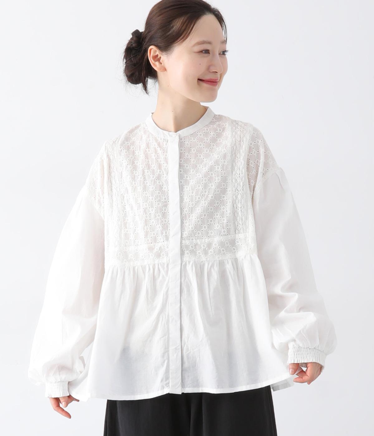 刺繍切替ブラウス(アイボリー-F)
