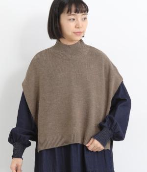 ニットモックネックベスト(ダークベージュ-F)