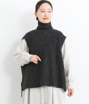 ケーブル編みタートルニットベスト(ダークチャコール-F)