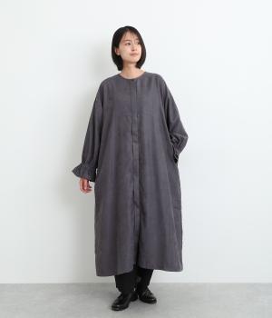 コーデュロイ袖口フリルワンピース(ネイビー-ONESIZE)