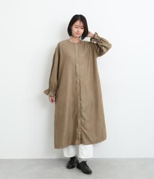 コーデュロイ袖口フリルワンピース(ベージュ-ONESIZE)