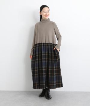 両面起毛×ネルタートルコンビワンピース(モカ-ONESIZE)