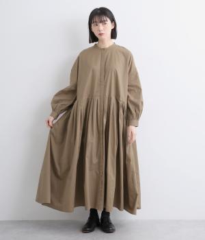 ポプリン前開きカフス袖ワンピース