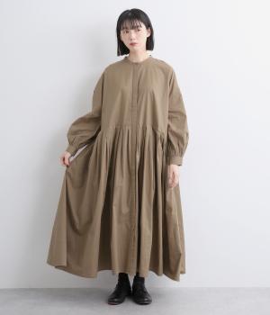 ポプリン前開きカフス袖ワンピース(モカ-F)