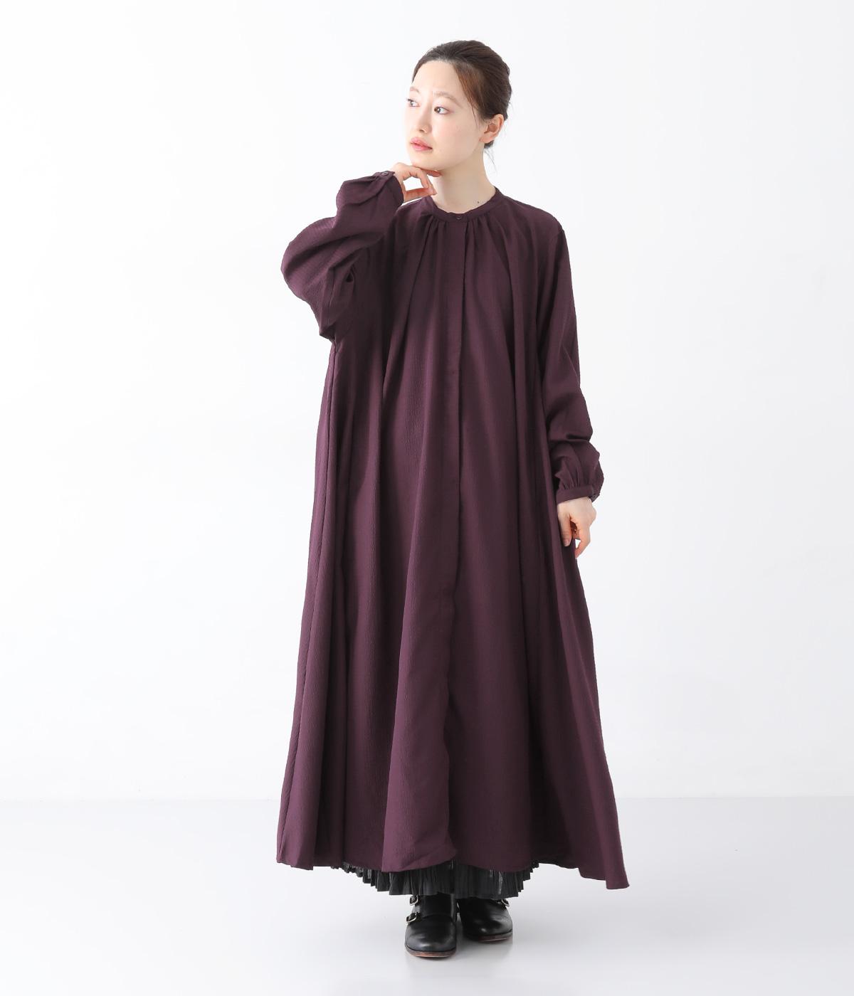 バンドカラーテントワンピース(ボルドー-F)