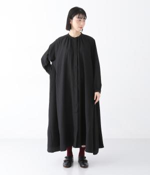 バンドカラーテントワンピース(ブラック-F)