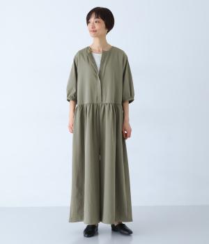 ツイルワッシャー五分袖オールインワン(オリーブ-F)