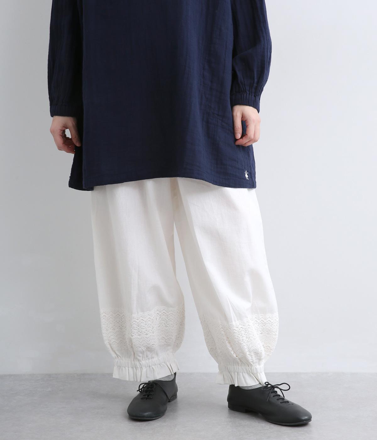 コットンリネンレース切替裾しぼりパンツ(アイボリー-F)
