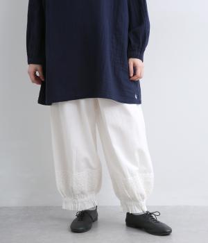 コットンリネンレース切替裾しぼりパンツ(アイボリー-F)
