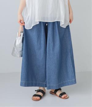 コットンデニムタックワイドパンツ(ブルー-F)