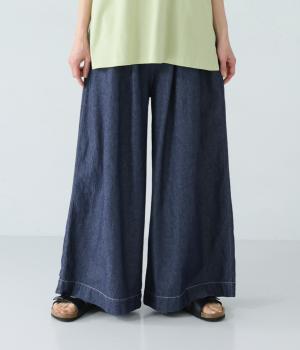 コットンデニムタックワイドパンツ(ダークネイビー-F)
