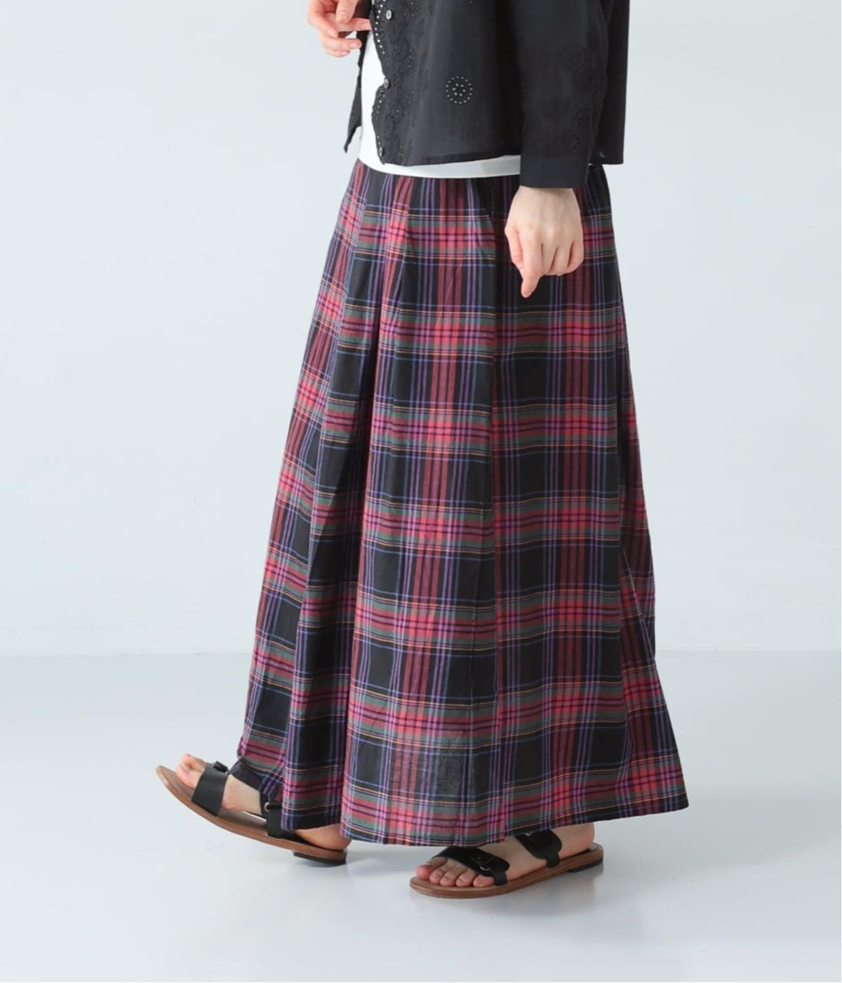 マドラスチェックタック入りギャザースカート(ピンク-F)