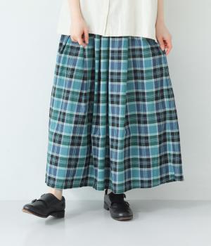 マドラスチェックタック入りギャザースカート(ターコイズ-F)