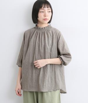 リップルシャーリング六分袖ブラウス(グレー-F)