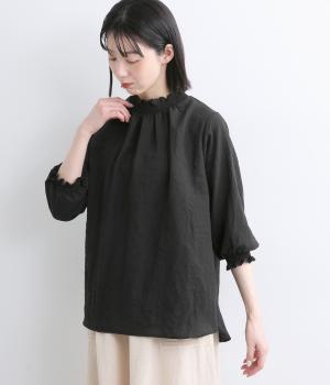 リップルシャーリング六分袖ブラウス(ブラック-F)