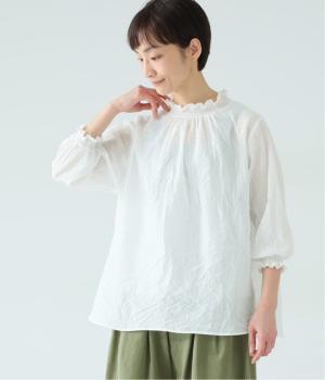 リップルシャーリング六分袖ブラウス(アイボリー-F)