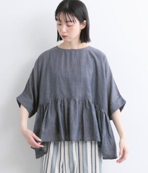 シャンブレーウエストギャザードルマンブラウス