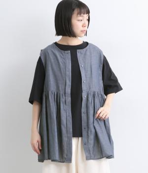 シャンブレーペプラムギャザーベスト