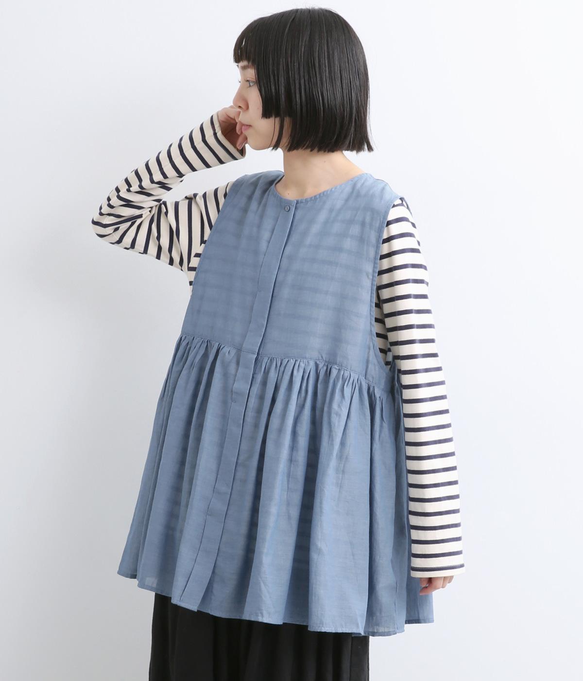 シャンブレーペプラムギャザーベスト(ダークブルー-F)