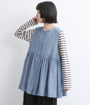 シャンブレーペプラムギャザーベスト(ダークブルー-F)