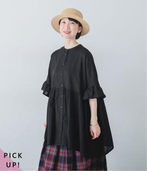 コットン2wayスクエアチュニックブラウス(ブラック-F)