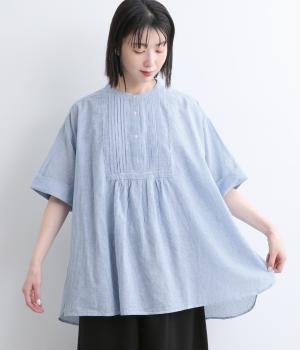 コットンフロントピンタックチュニックブラウス