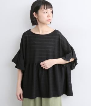 フリル袖ボックスギャザープルオーバー(ブラック-F)