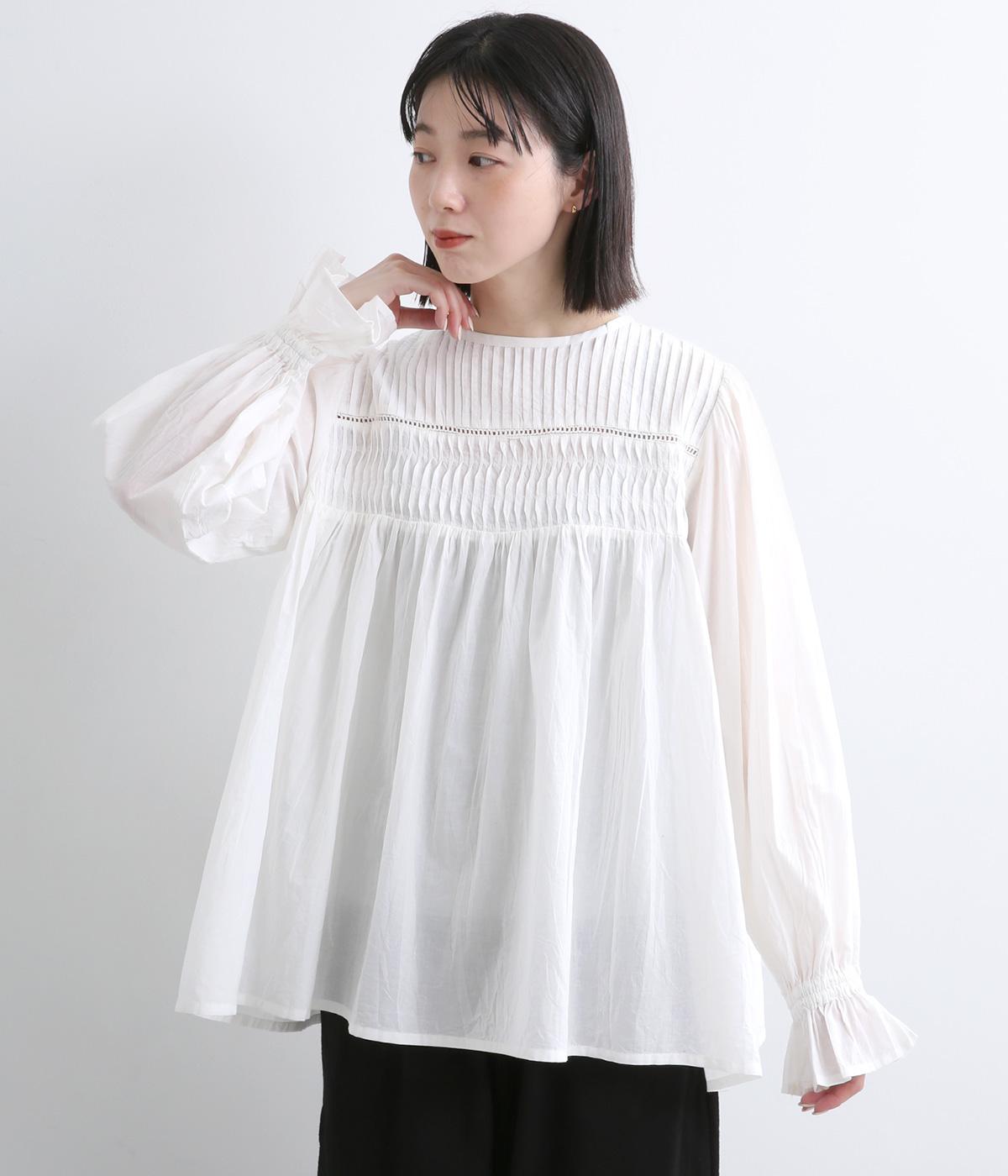 キャンブリックピンタックギャザーブラウス(アイボリー-F)
