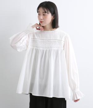 キャンブリックピンタックギャザーブラウス(アイボリー-F)