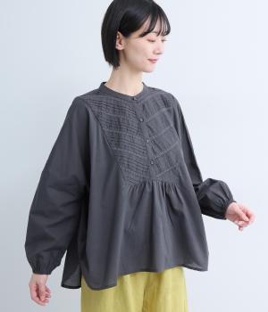 コットンタックレースシャツ(チャコールグレー-F)