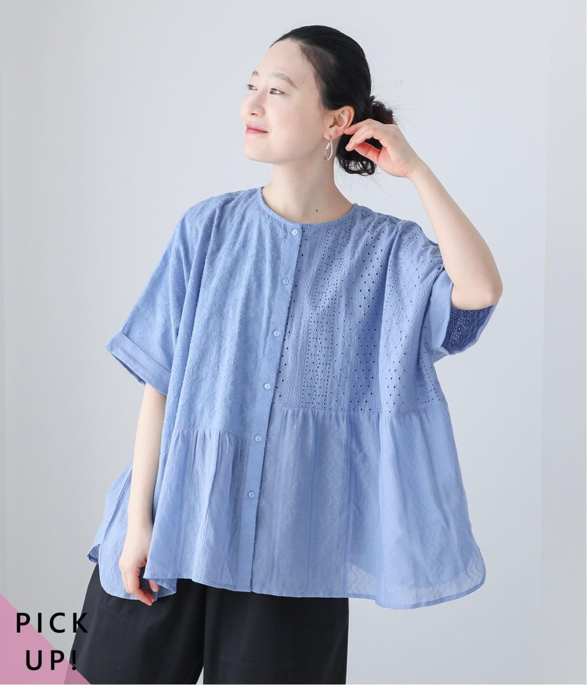 刺繍入りコットンシャツ　『Mサイズ』 コットン総刺繍パネル切替シャツ｜m.n（エムドットエヌ）の商品詳細
