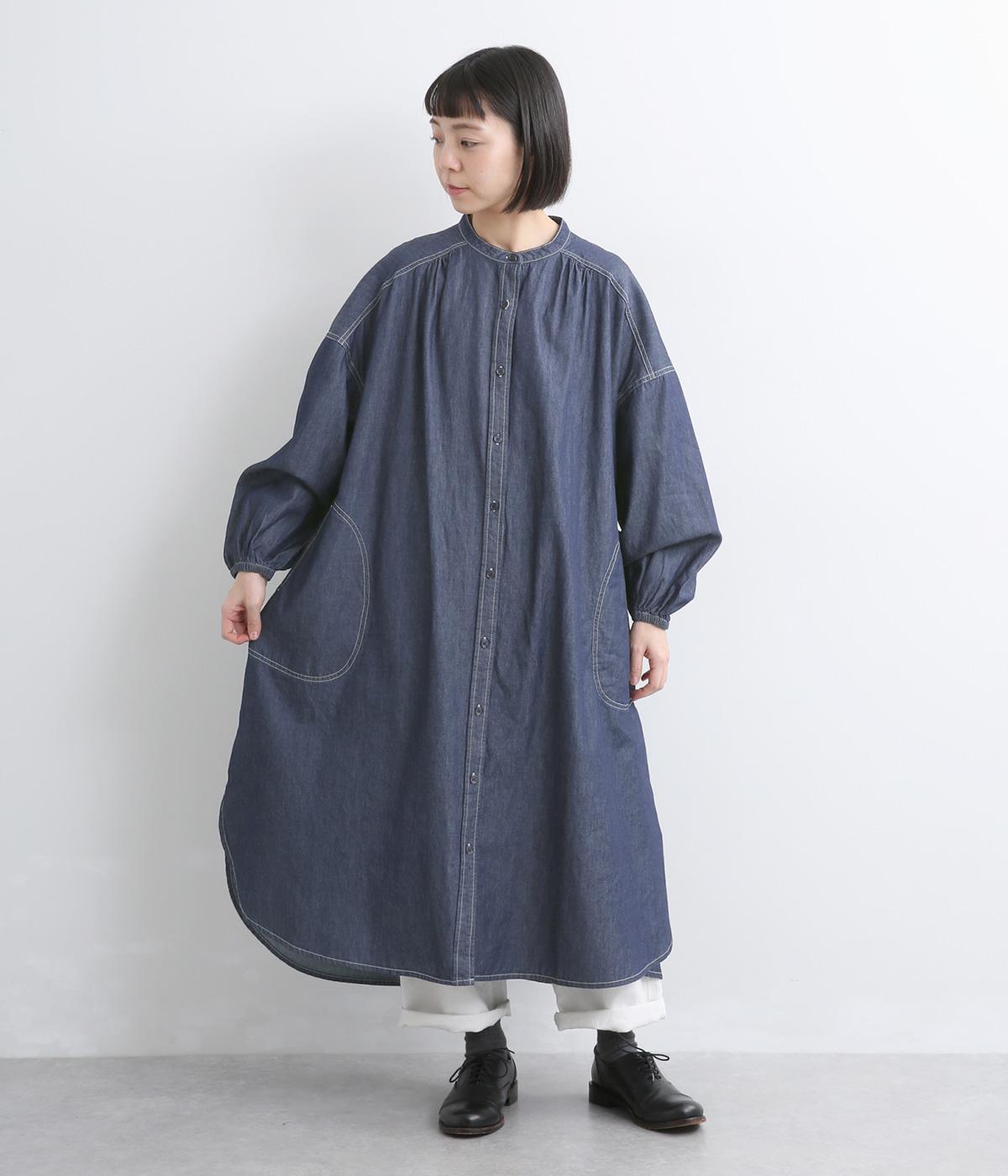 デニムロングシャツワンピース(ダークネイビー-F)