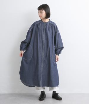 デニムロングシャツワンピース(ダークネイビー-F)