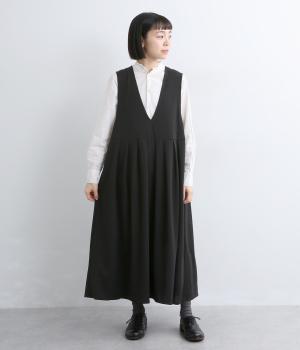 カットジョーゼットノースリーブワンピース(ブラック-F)