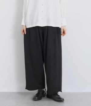 裏毛カットソーウエストタックパンツ（ブラック・ML）
