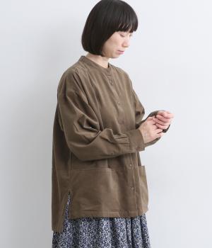 コーデュロイバンドカラーシャツ(ブラウン-ML)