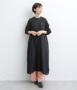 コットンレーヨンピンタックワンピース【ショート丈】(ブラック-ML)
