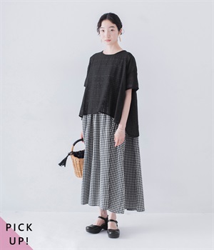 刺繍プルオーバーとノースリーブワンピース2点セット(ブラック×ギンガムチェック-ONESIZE)