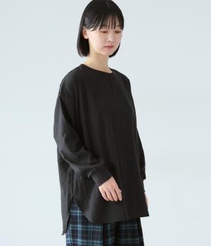 リブ長袖切替プルオーバー(ブラック-F)