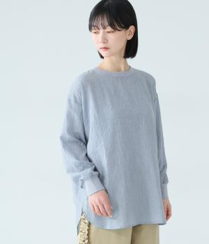リブ長袖切替プルオーバー(スモークブルー-F)