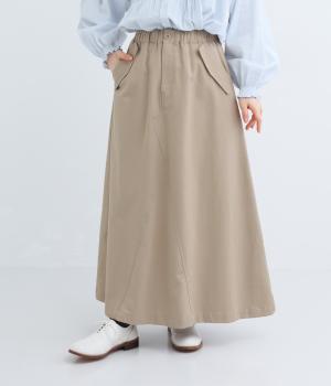 コットンリオセルツイルミリタリーフレアスカート(ベージュ-F)